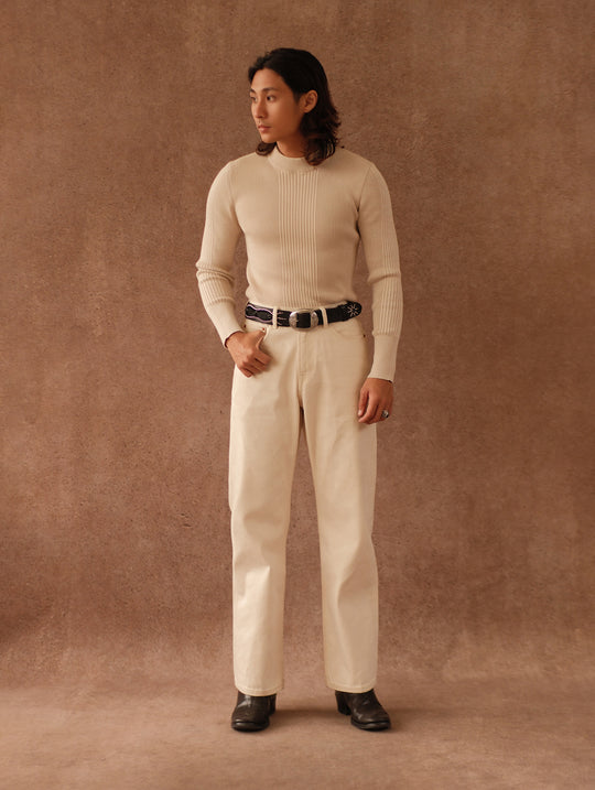 Slim-Fit Ribbed Sport Sweater-Apricot
