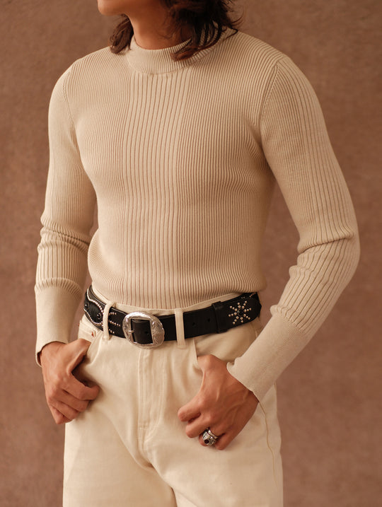 Slim-Fit Ribbed Sport Sweater-Apricot