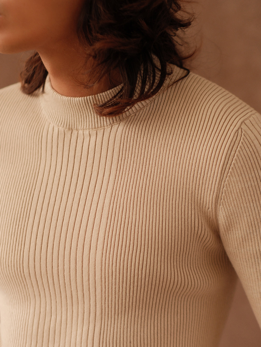 Slim-Fit Ribbed Sport Sweater-Apricot