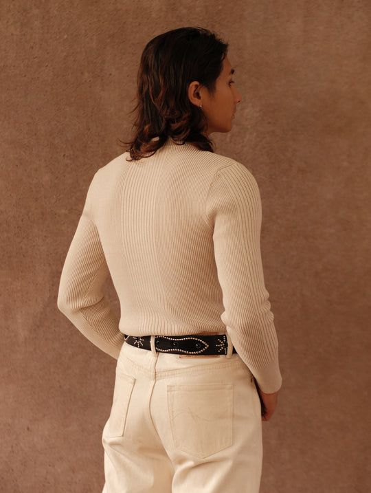 Slim-Fit Ribbed Sport Sweater-Apricot