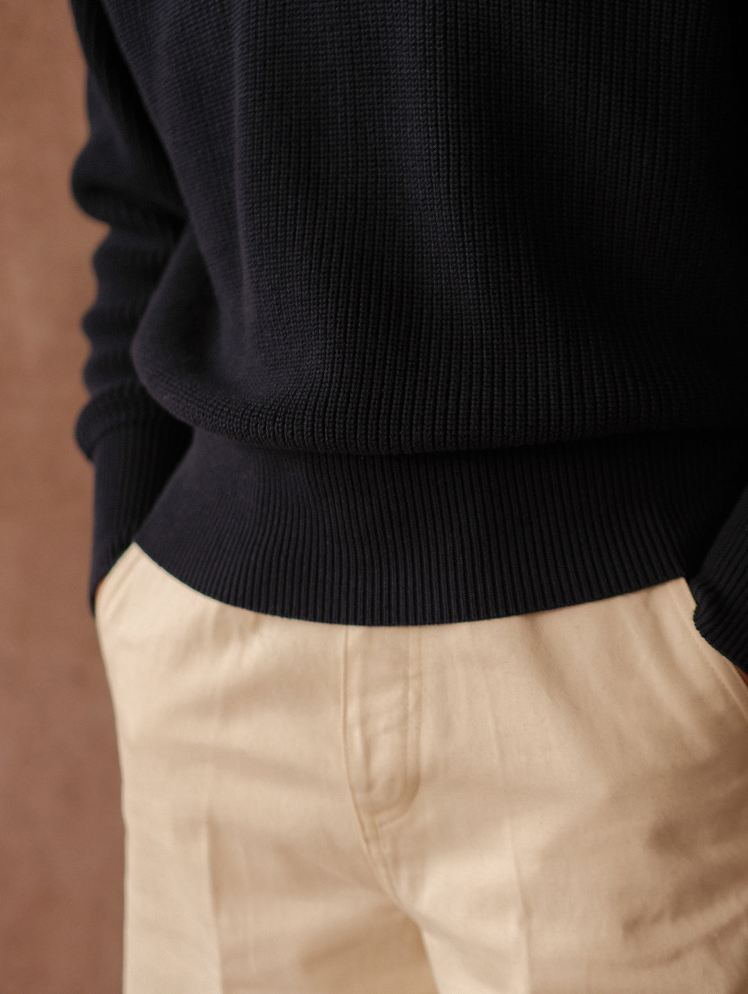 Five-Button Bib-Front Knit Sweater-Navy