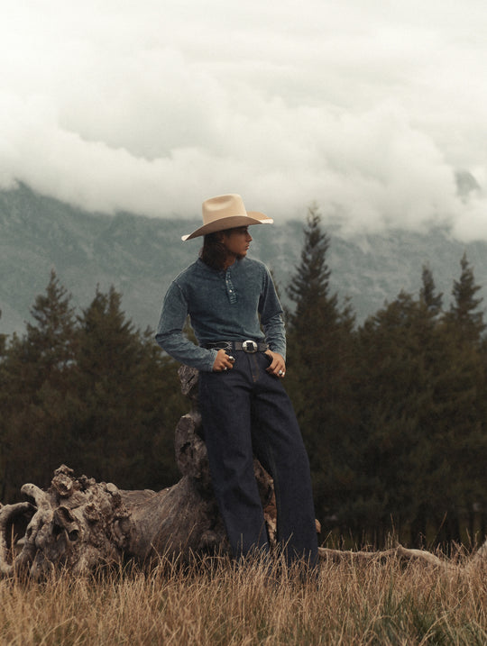 Western Series Washed Knit Denim Henley shirt