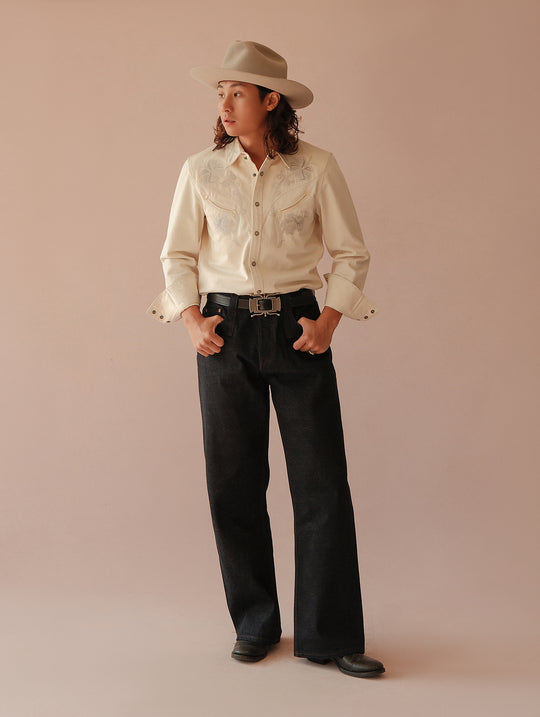 Xizang Collection Red Prayer Flag Core Wide-Leg Selvedge Denim jeans