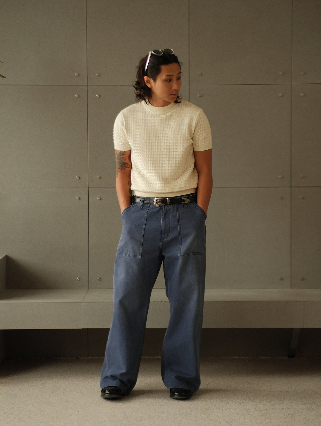French Work Style Blue Fatigue Trousers