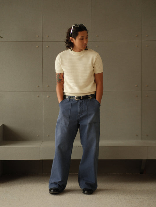 French Work Style Blue Fatigue Trousers