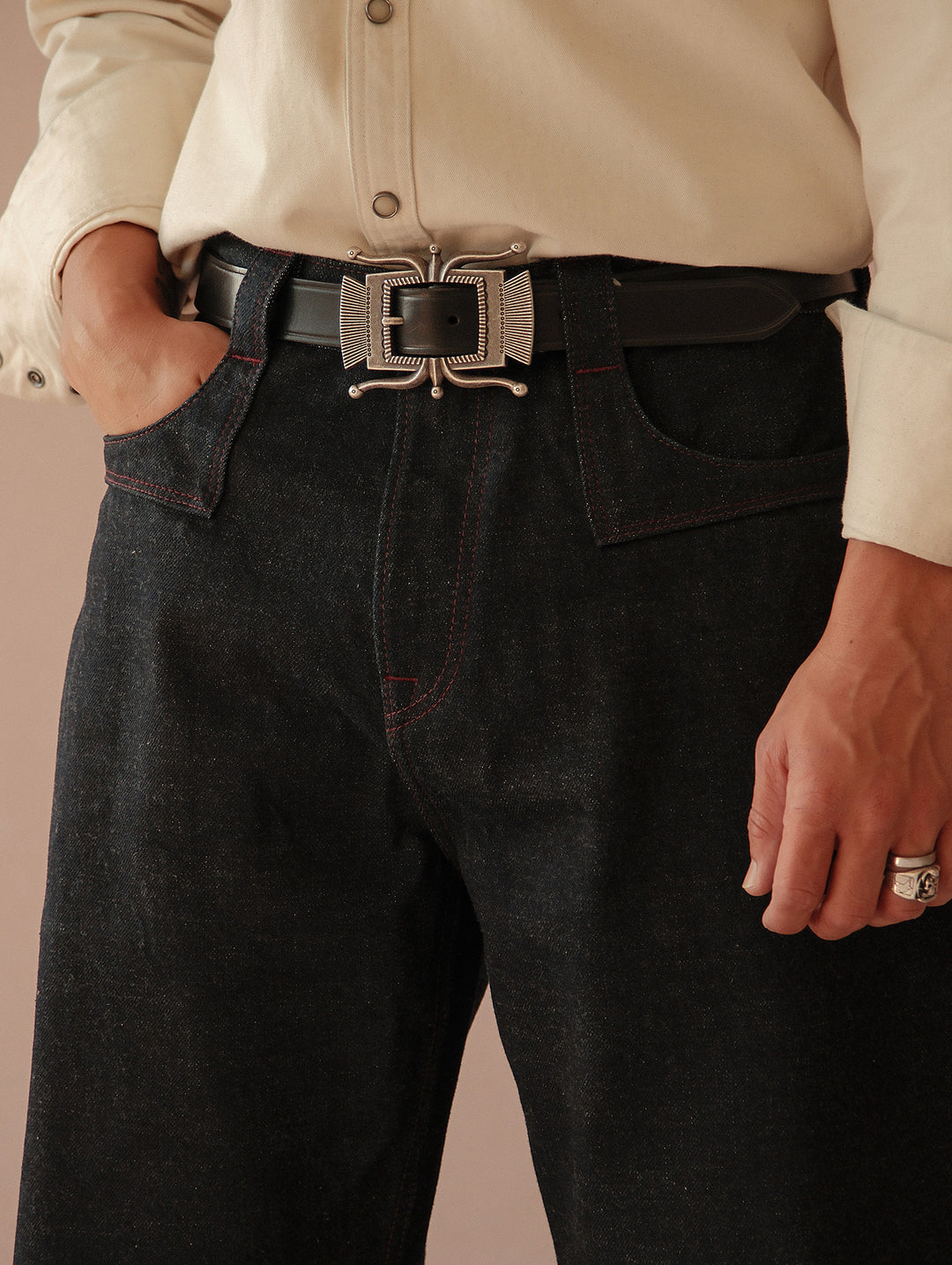 Xizang Collection Red Prayer Flag Core Wide-Leg Selvedge Denim jeans