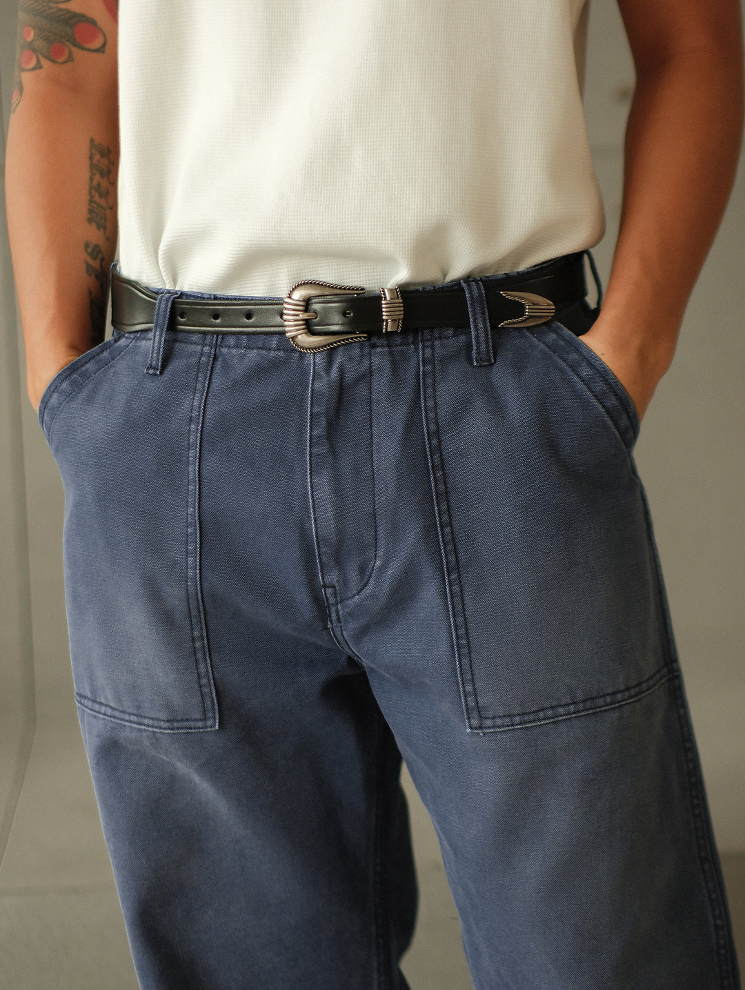 French Work Style Blue Fatigue Trousers