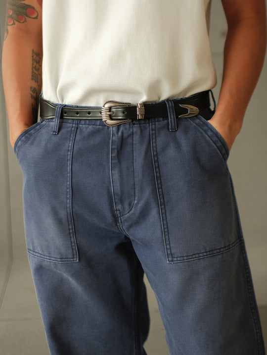 French Work Style Blue Fatigue Trousers