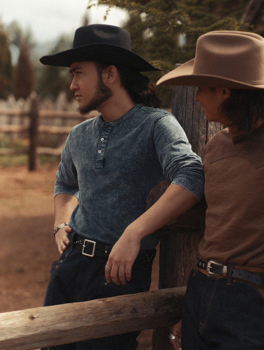 Western Series Washed Knit Denim Henley shirt