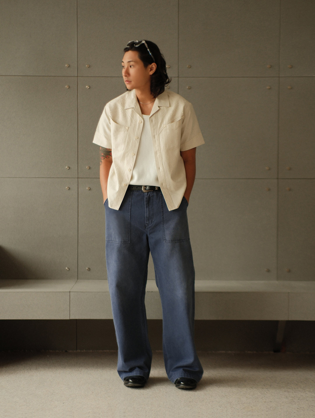 French Work Style Blue Fatigue Trousers
