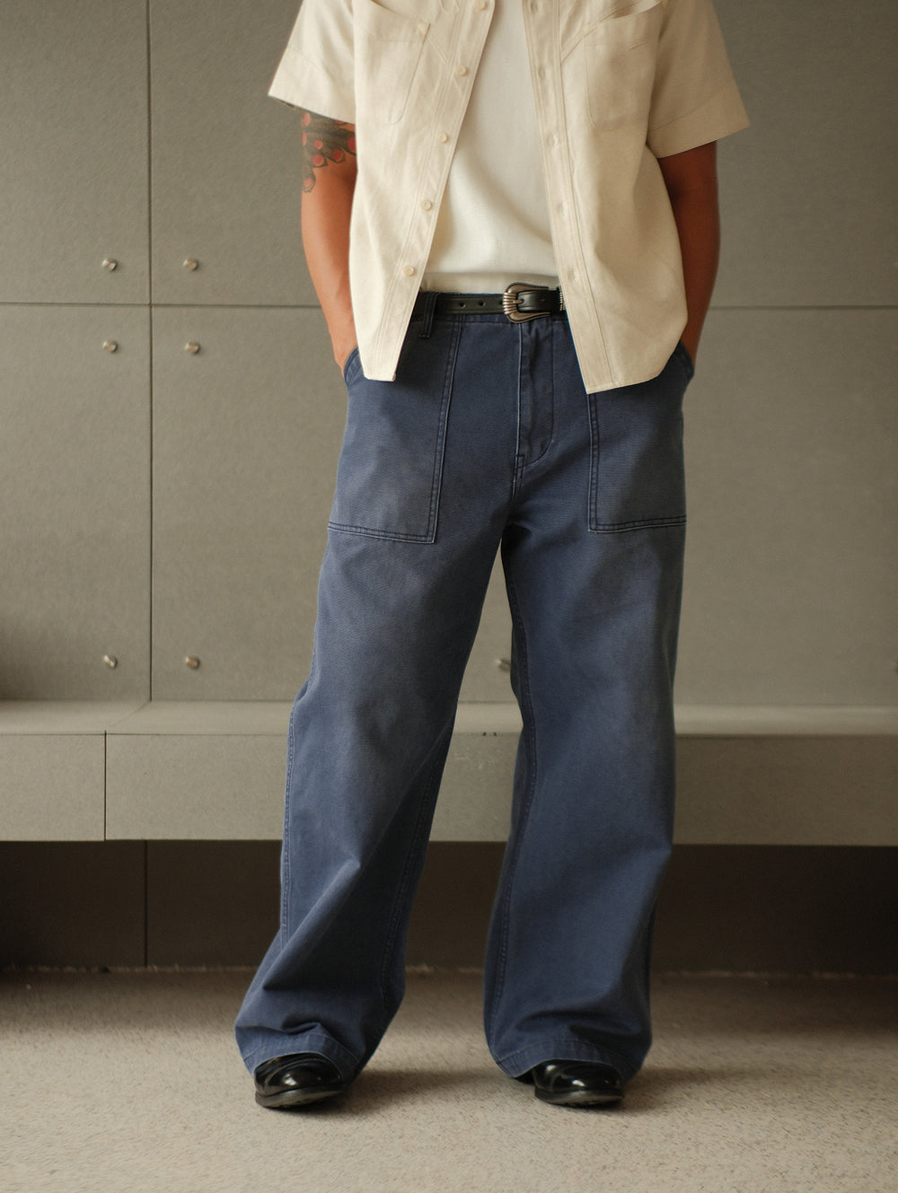 French Work Style Blue Fatigue Trousers