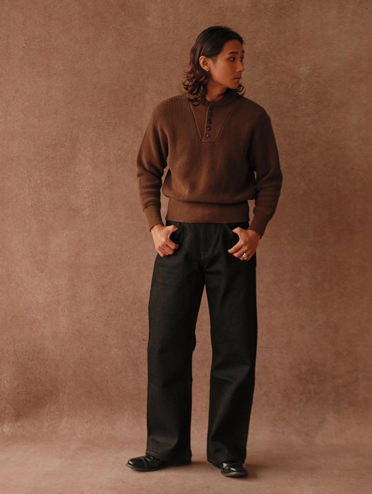 Five-Button Bib-Front Knit Sweater-Khaki Green