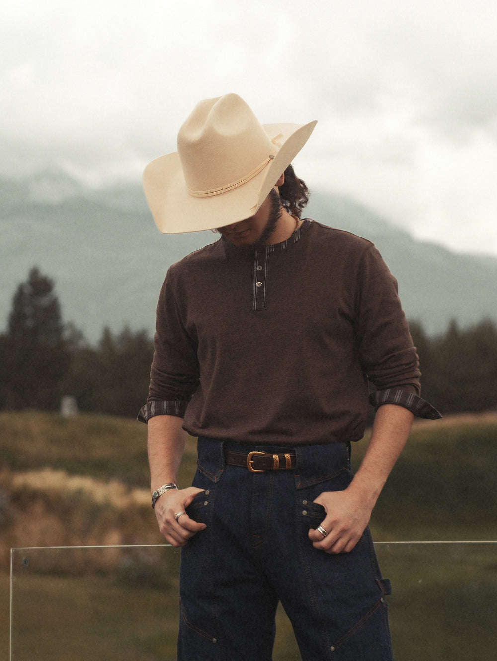 Western Series Striped Panel Henley shirt