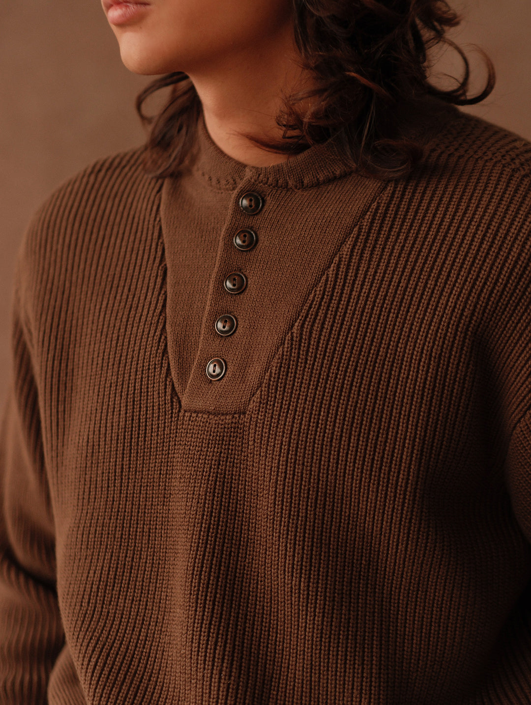 Five-Button Bib-Front Knit Sweater-Khaki Green