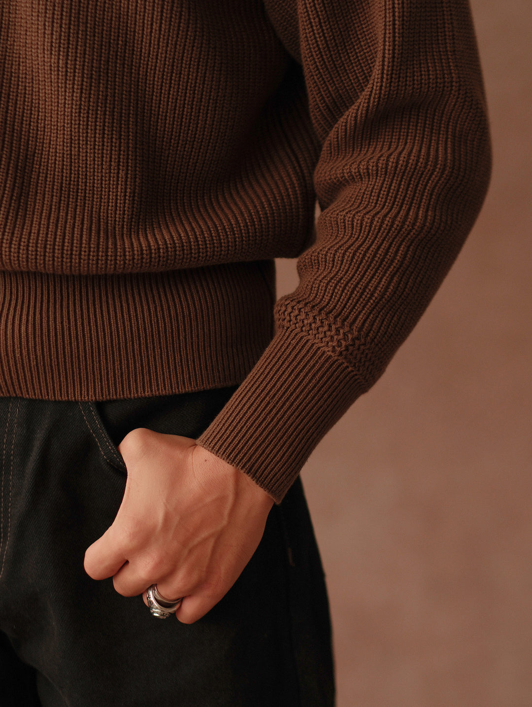 Five-Button Bib-Front Knit Sweater-Khaki Green