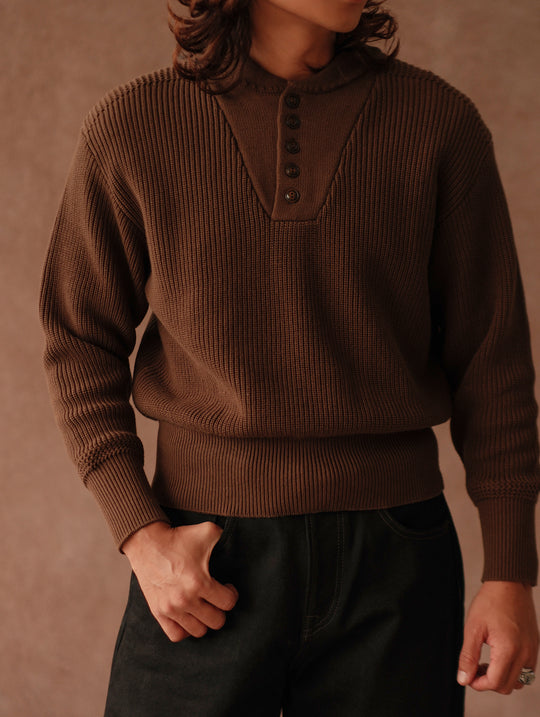 Five-Button Bib-Front Knit Sweater-Khaki Green