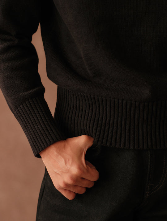 Ivy-Style Crewneck Sport Sweater-Black