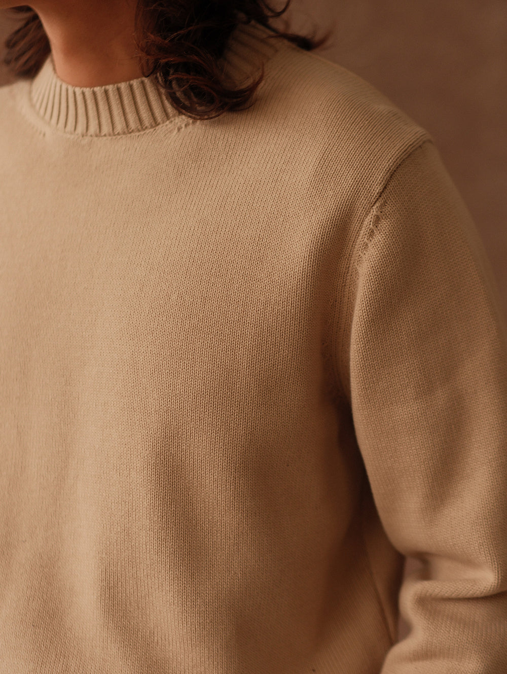 Ivy-Style Crewneck Sport Sweater-Apricot
