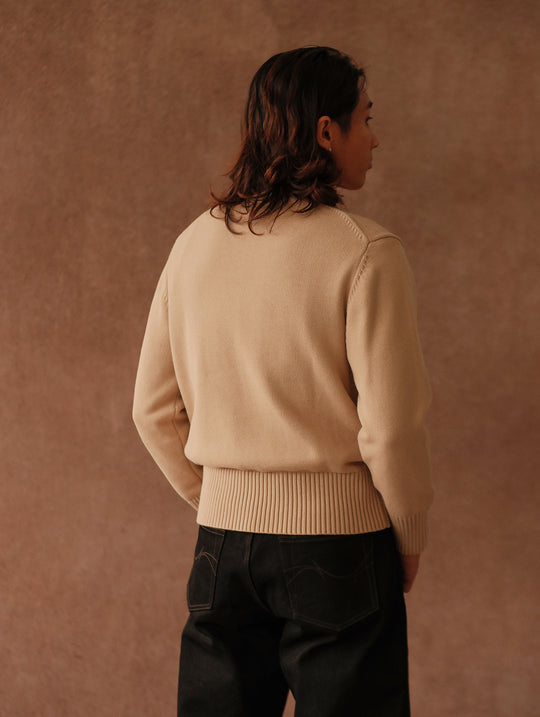 Ivy-Style Crewneck Sport Sweater-Apricot