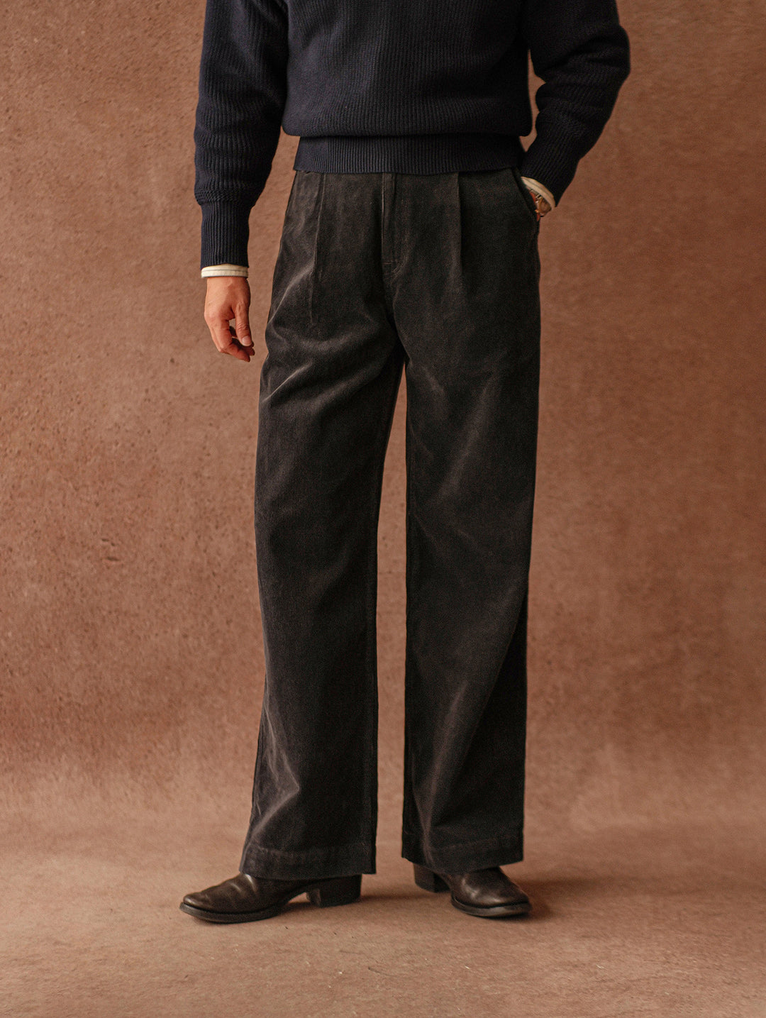Corduroy Chino pants-Charcoal Blue