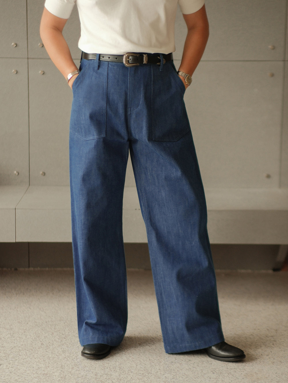Claessen™ Blue "Planetary Tears Blue" French Work Style Wide-Leg jeans