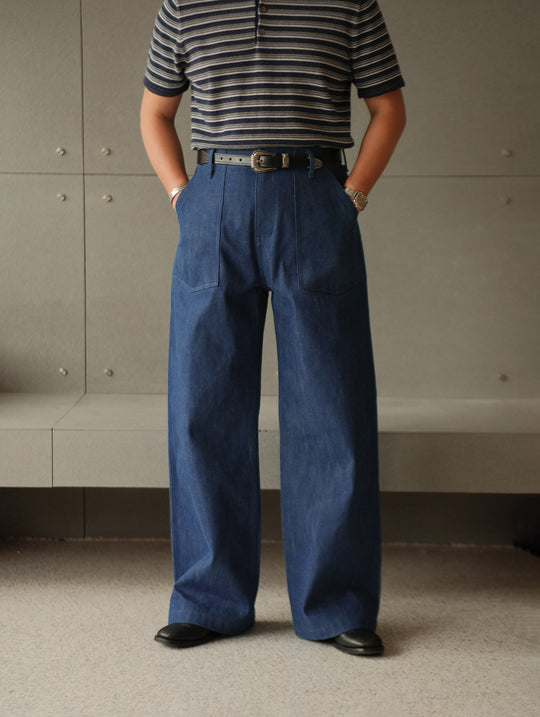 Claessen™ Blue "Planetary Tears Blue" French Work Style Wide-Leg jeans