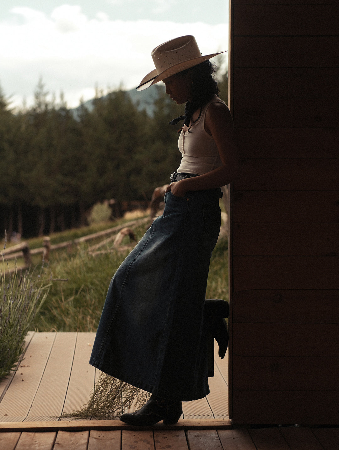Western Series Denim A-line skirt