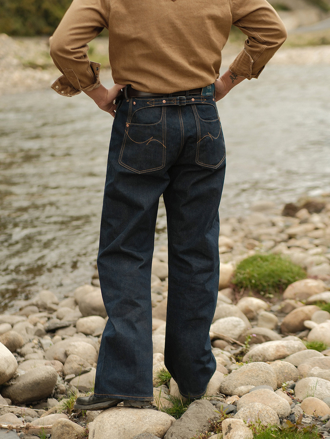Bamboo Kasuri Series 17.7OZ Selvedge Denim Wide-Leg jeans