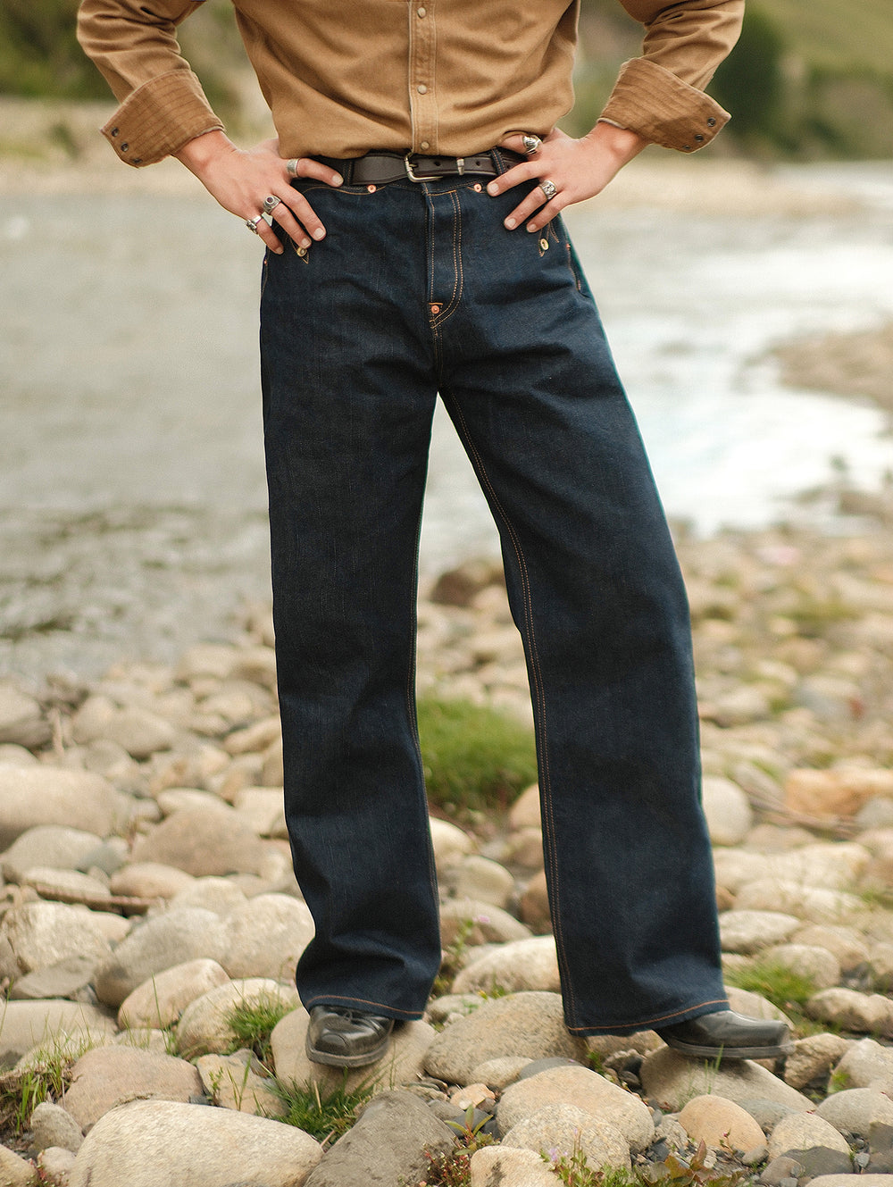Bamboo Kasuri Series 17.7OZ Selvedge Denim Wide-Leg jeans