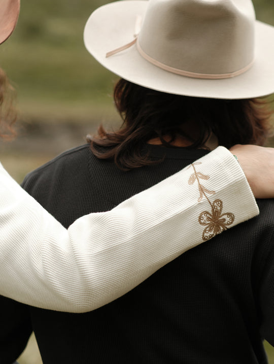 Western Series Flamebloom Henley Shirt-White