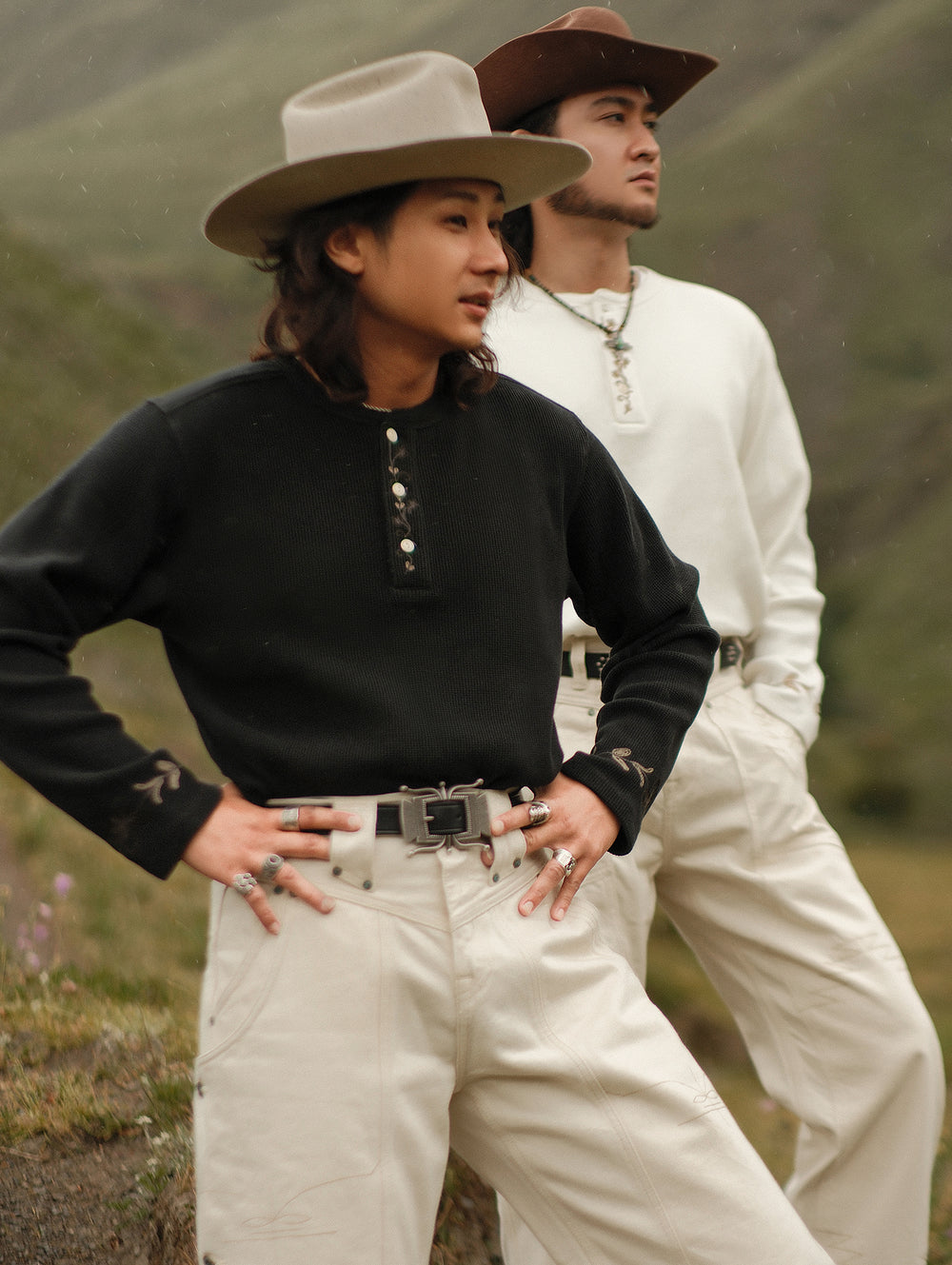 Western Series Flamebloom Henley Shirt-Black