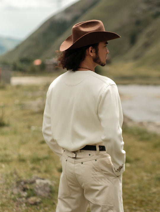 Western Series Flamebloom Henley Shirt-White