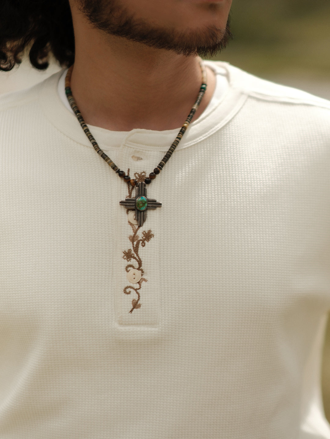 Western Series Flamebloom Henley Shirt-White