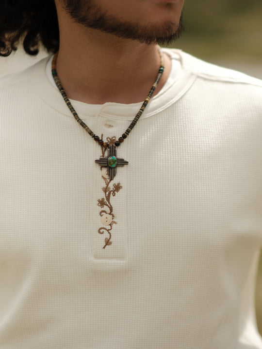 Western Series Flamebloom Henley Shirt-White