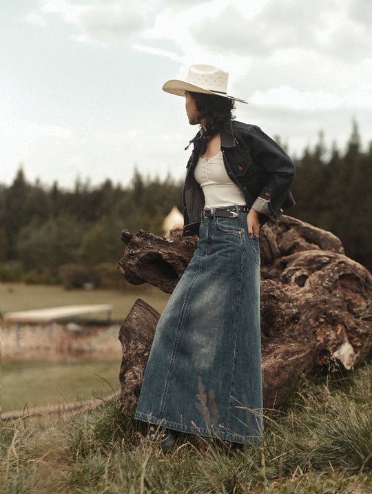 Western Series Denim A-line skirt