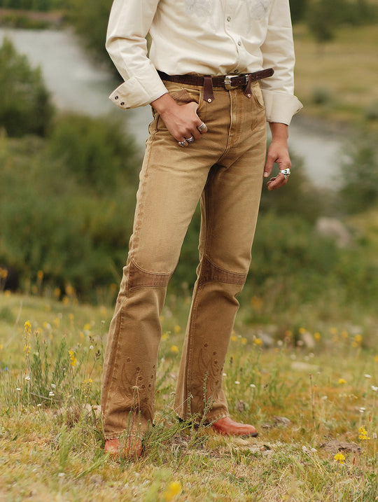 Crocodile-embossed Bamboo Knot Pattern Belt With Horsebit Buckle-Brown