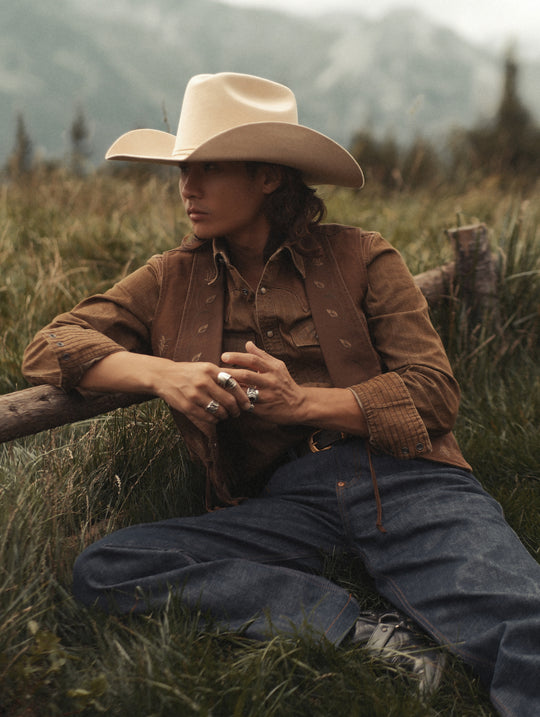 Western Series Headdress Panel Washed & Distressed Embroidered shirt