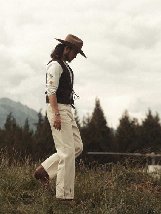 Western Series Embroidered Henley shirt-White