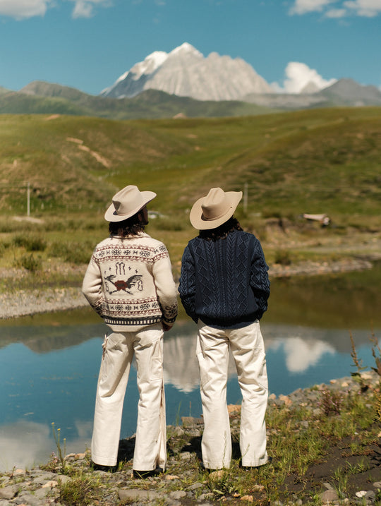 Western Series Washed Indigo-Dyed Cable Sweater