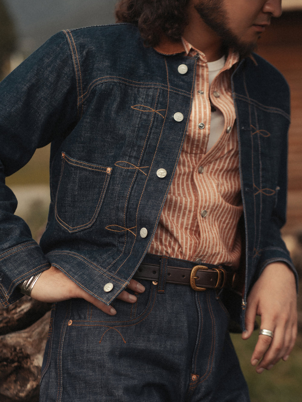Western Series 14.9oz Houndstooth-Lined Miner Selvedge Denim Jacket