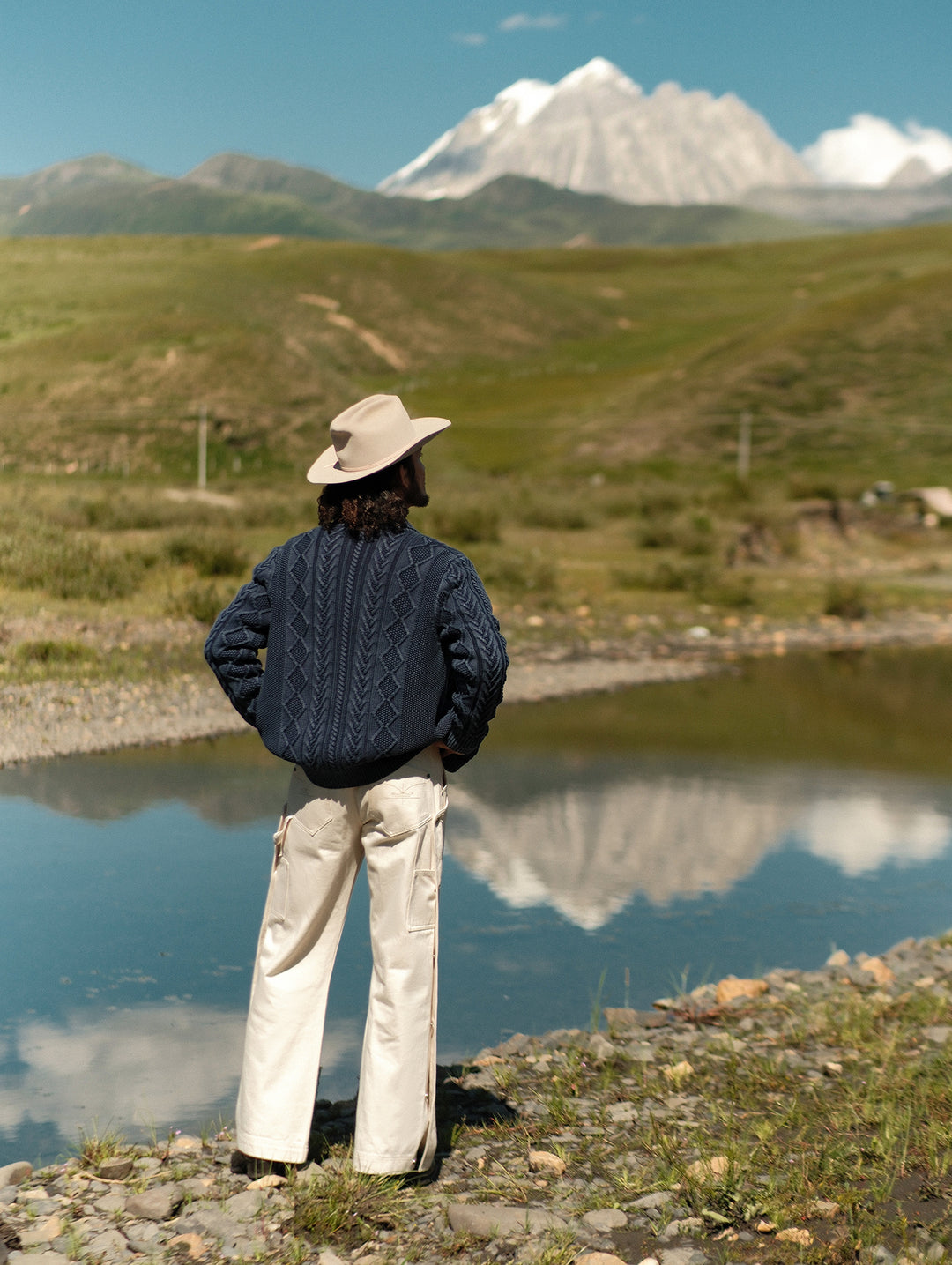 Western Series Washed Indigo-Dyed Cable Sweater