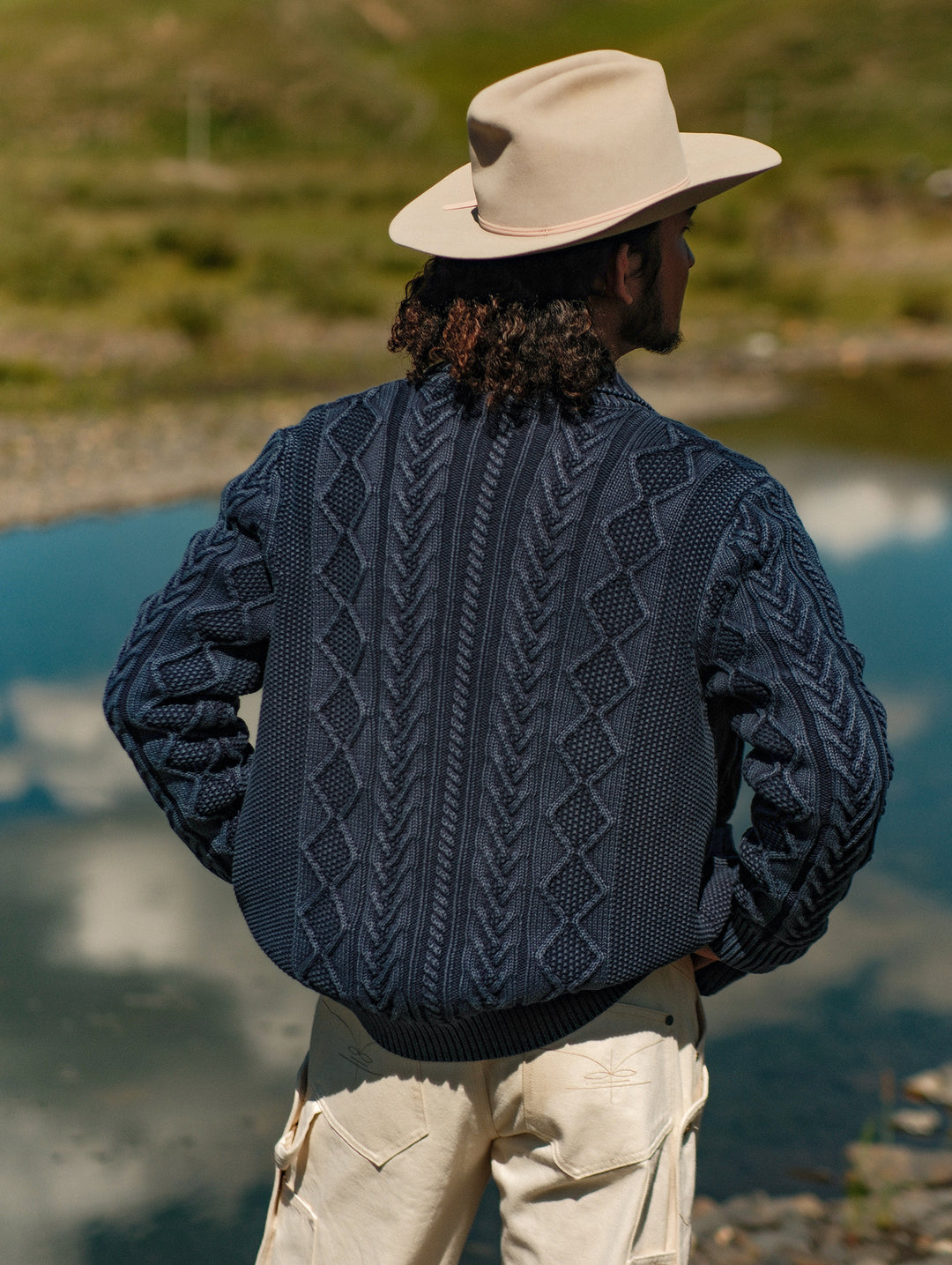Western Series Washed Indigo-Dyed Cable Sweater