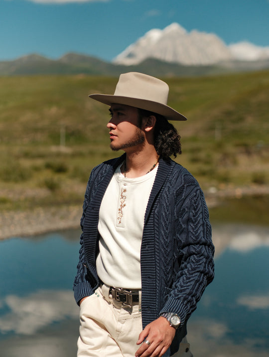 Western Series Washed Indigo-Dyed Cable Sweater