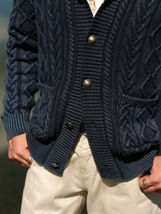 Western Series Washed Indigo-Dyed Cable Sweater