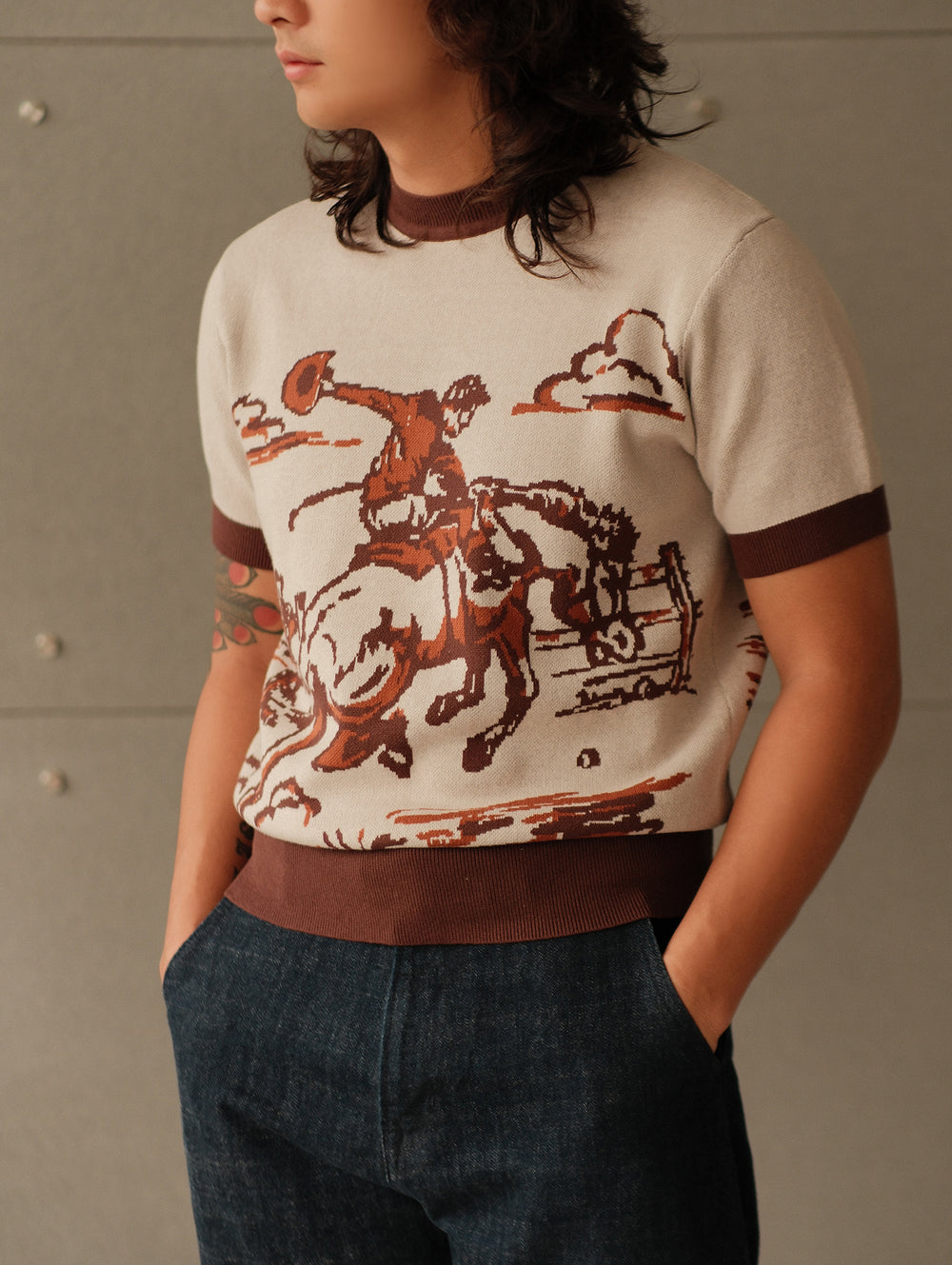 Western Cowboy Horse Riding Knitted Shirt