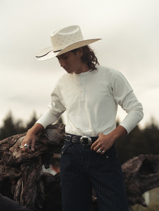 Classic Long-sleeve Henley shirt-White
