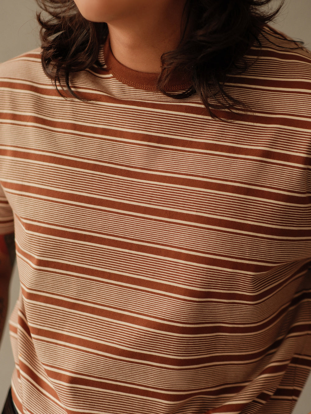 Striped Sports T-shirt-Brown