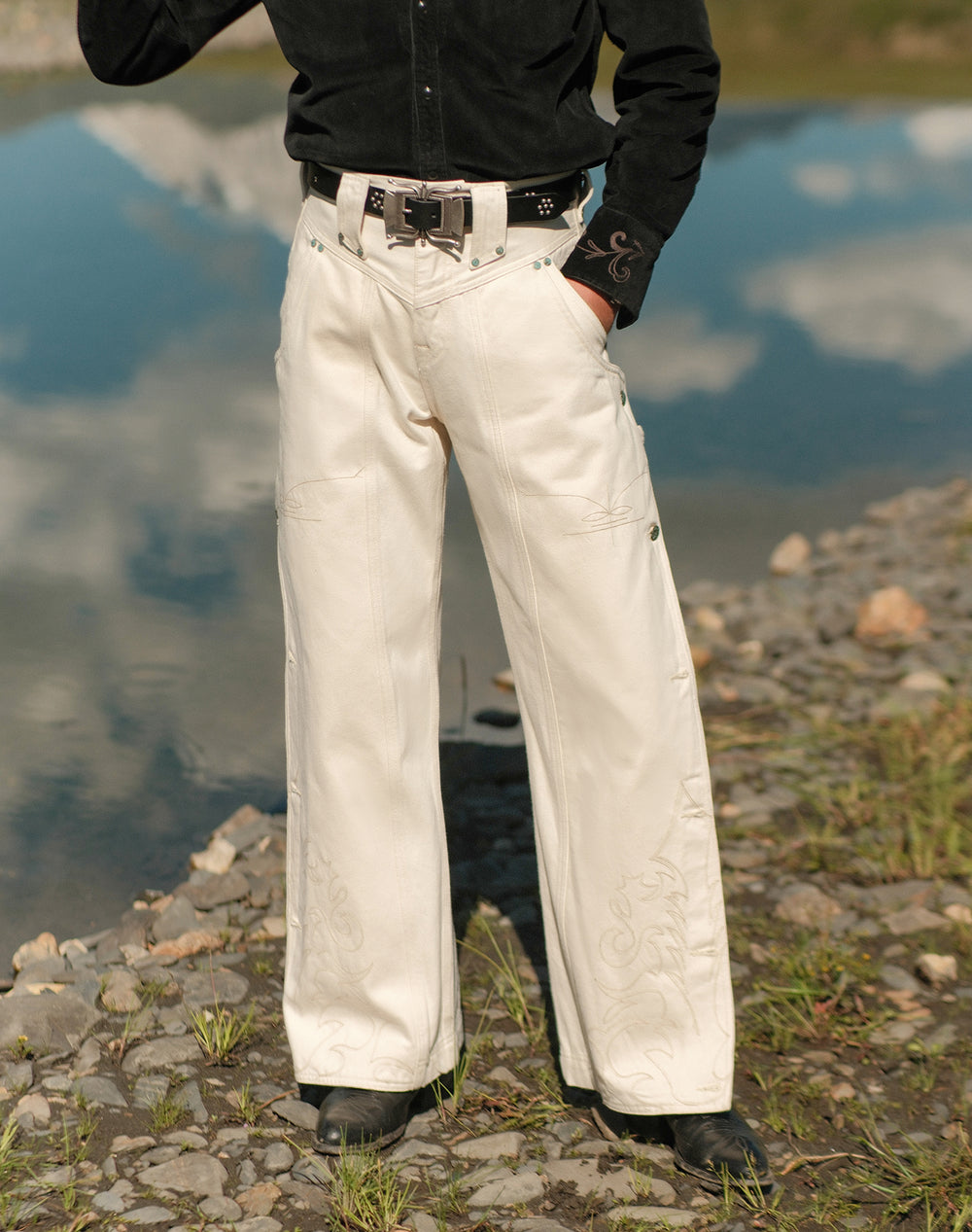 Western Series 14OZ White Denim Spur jeans