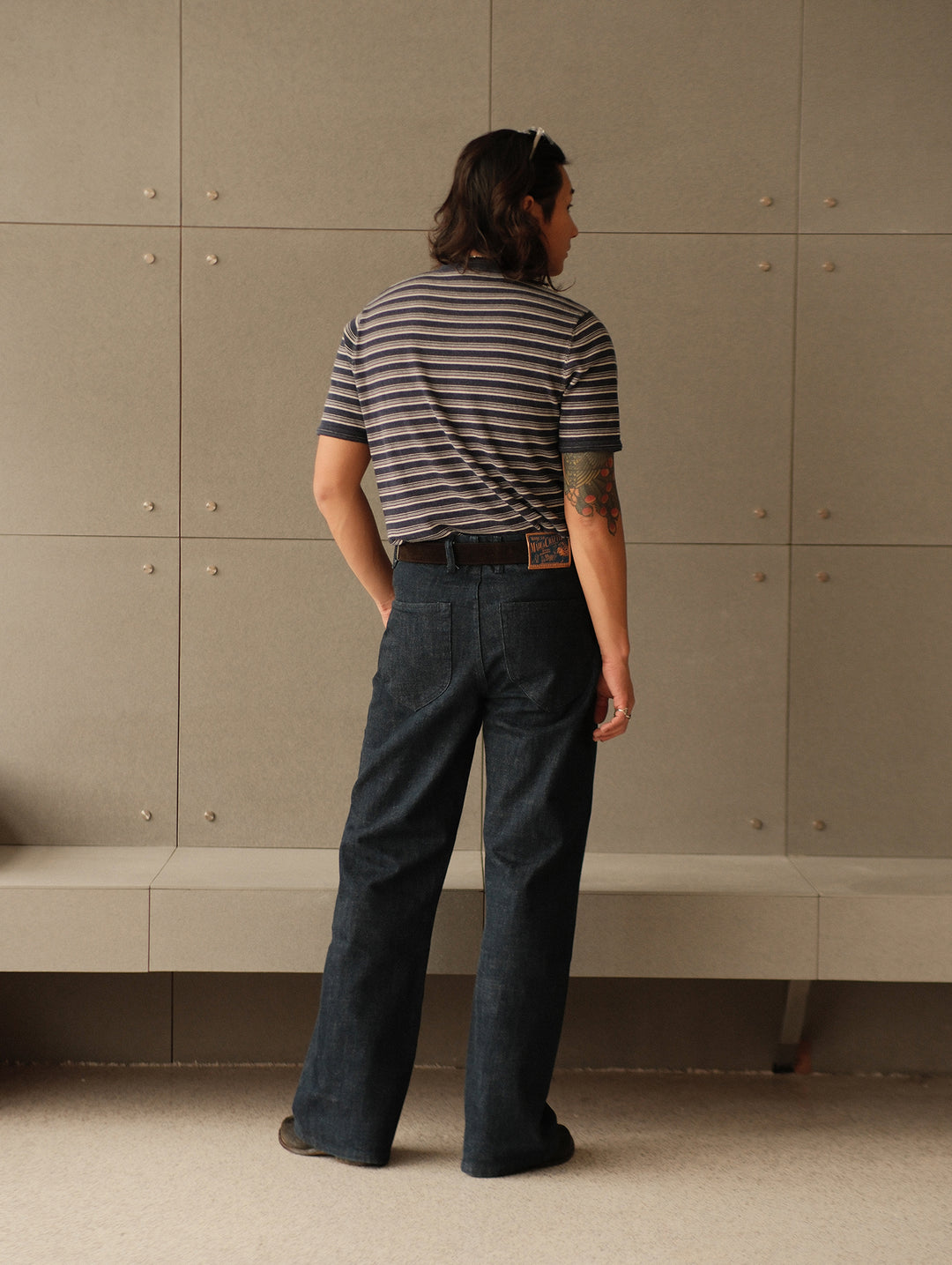 Henley Knitted Shirt-Navy Striped Heather