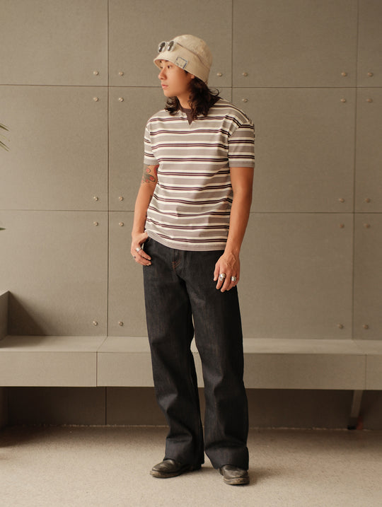 Striped Sports T-shirt-Charcoal Grey